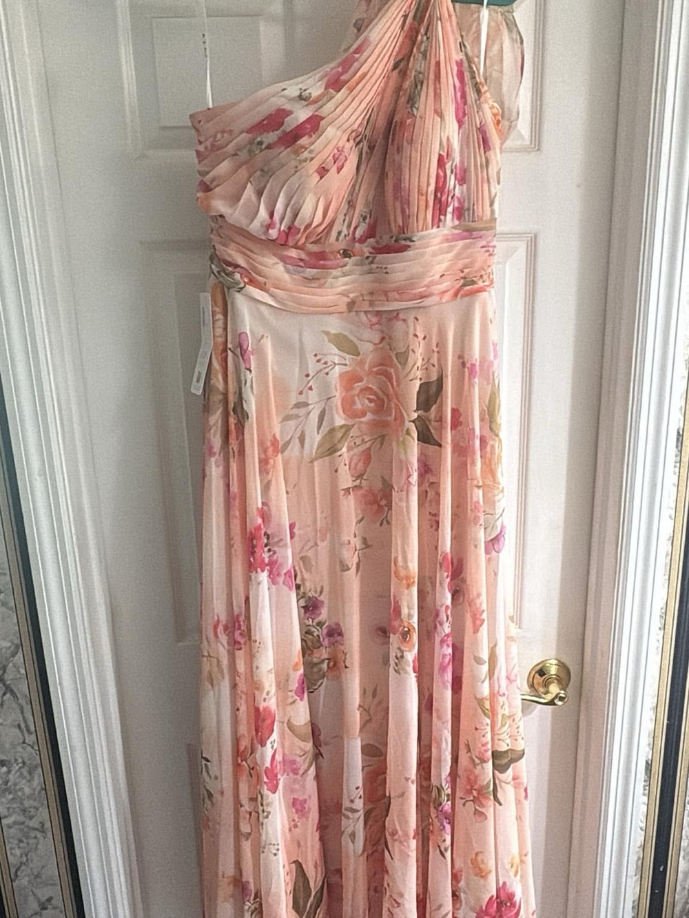Azazie Peach Floral One-Shoulder Maxi Dress